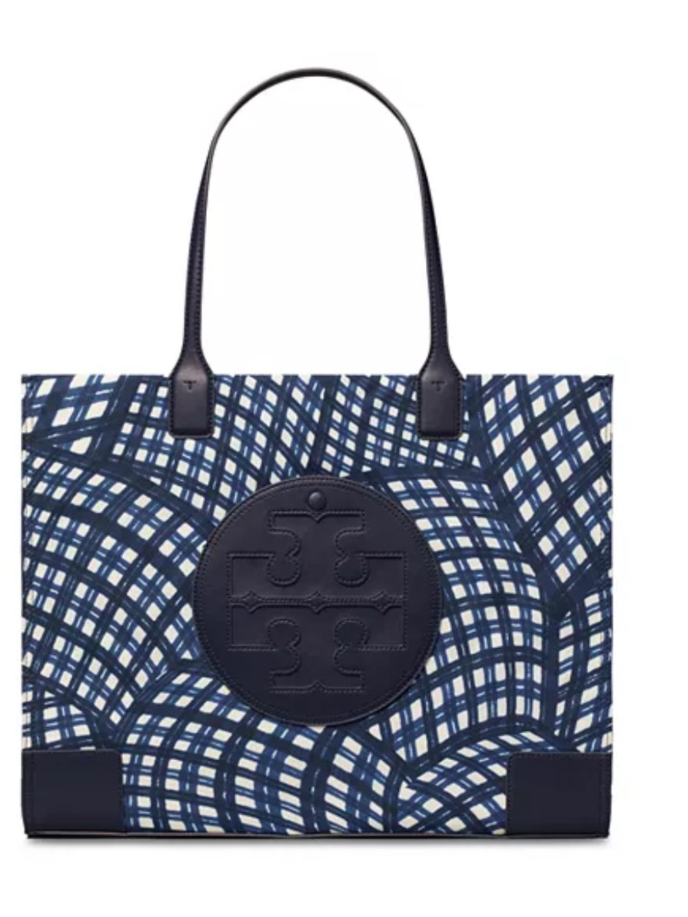 Ella Navy Patterned Tote Bag with Logo Patch